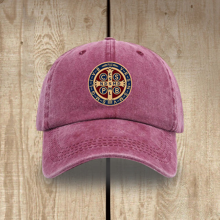 Christianartworkshop Holy Protection St. Benedict Cross Washed Cotton Hat - Wine - image 13