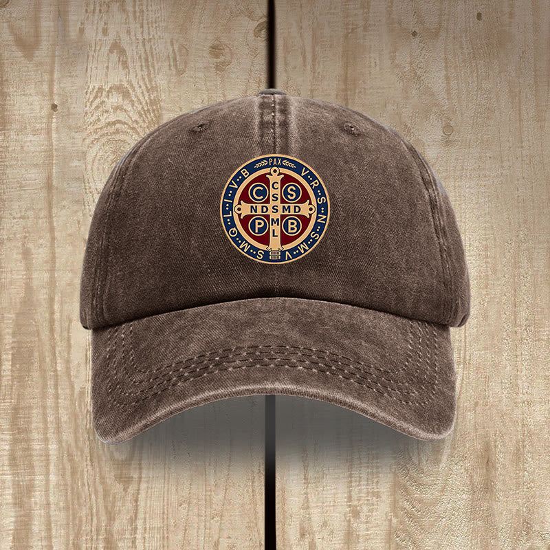 Christianartworkshop Holy Protection St. Benedict Cross Washed Cotton Hat - Coffee - image 10