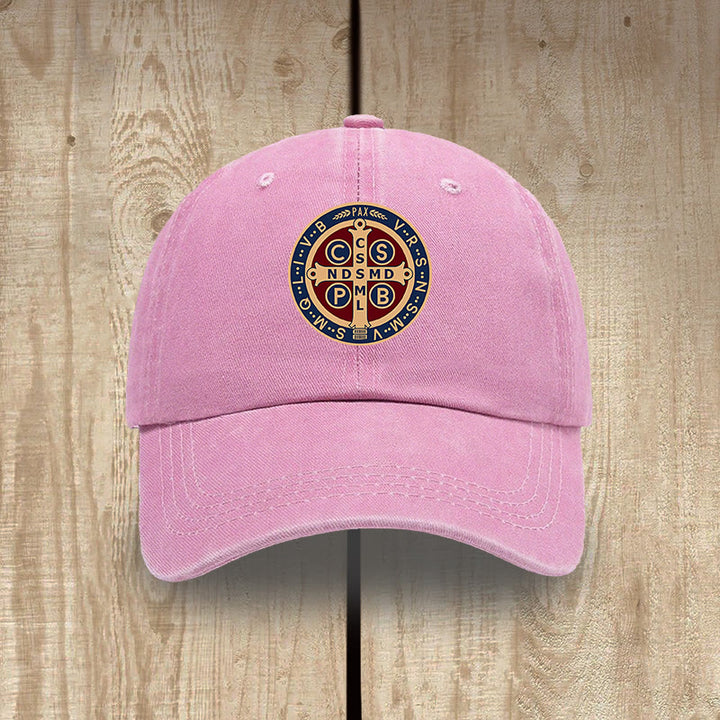 Christianartworkshop Holy Protection St. Benedict Cross Washed Cotton Hat - Pink - image 11