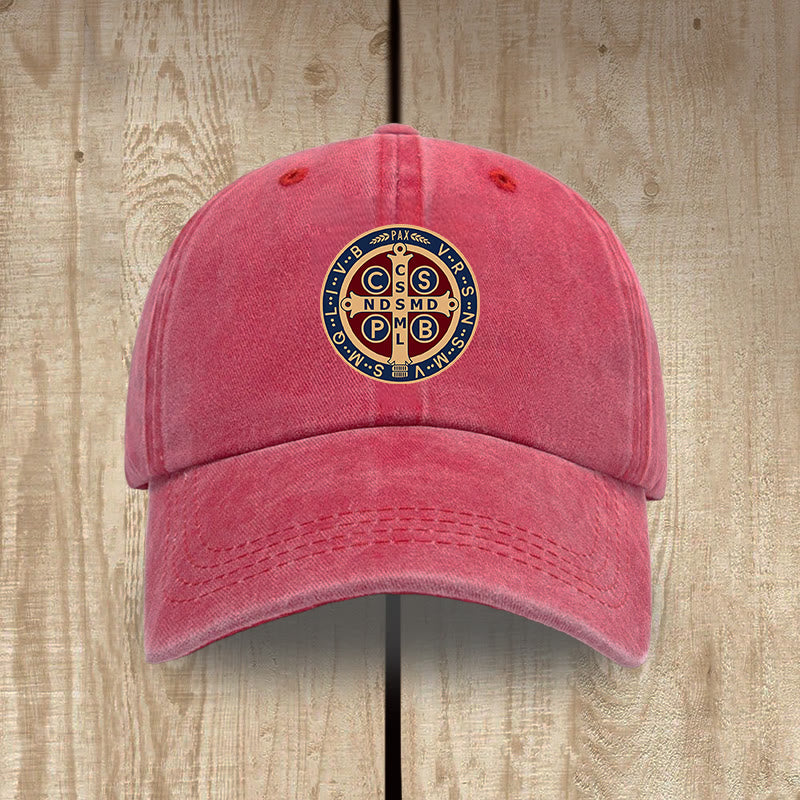 Christianartworkshop Holy Protection St. Benedict Cross Washed Cotton Hat - Red - image 14