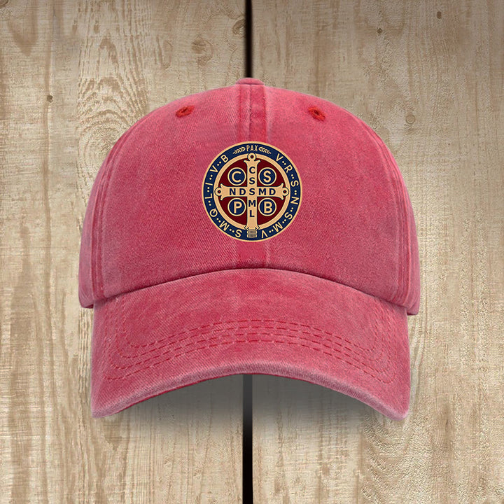 Christianartworkshop Holy Protection St. Benedict Cross Washed Cotton Hat - Red - image 14