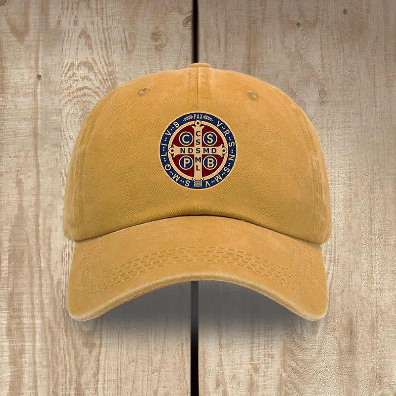Christianartworkshop Holy Protection St. Benedict Cross Washed Cotton Hat - Yellow - image 16