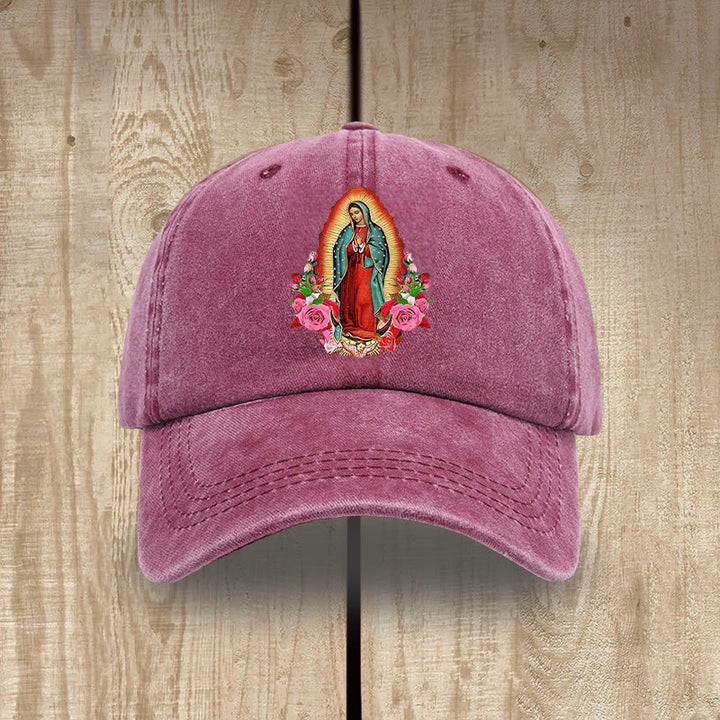 Christianartworkshop Spiritual Protection Our Lady of Guadalupe Washed Cotton Hat - Wine - image 0