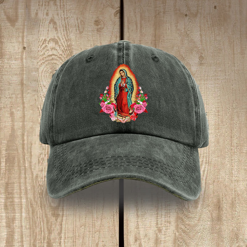Christianartworkshop Spiritual Protection Our Lady of Guadalupe Washed Cotton Hat - Army Green - image 7