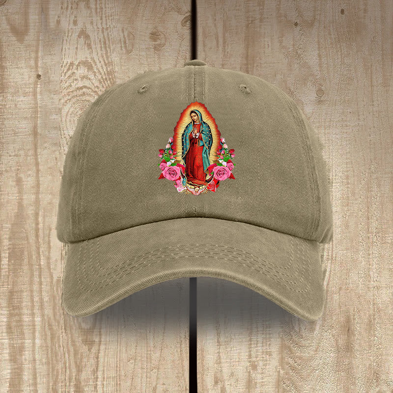 Christianartworkshop Spiritual Protection Our Lady of Guadalupe Washed Cotton Hat - Khaki - image 10