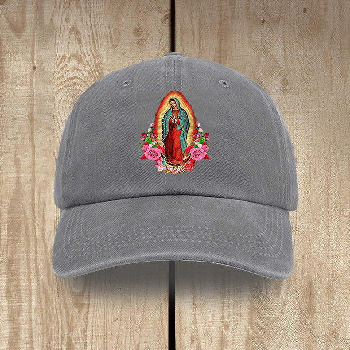 Christianartworkshop Spiritual Protection Our Lady of Guadalupe Washed Cotton Hat - Grey - image 6