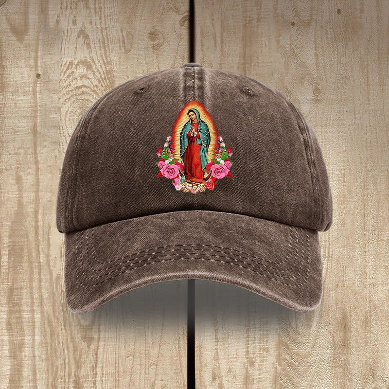 Christianartworkshop Spiritual Protection Our Lady of Guadalupe Washed Cotton Hat - Coffee - image 11