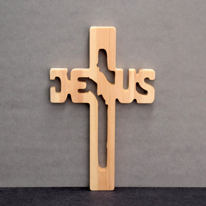 Christianartworkshop Jesus Silhouette Pine Wood Cross Wall Art with Hollow Carved Design - image 1