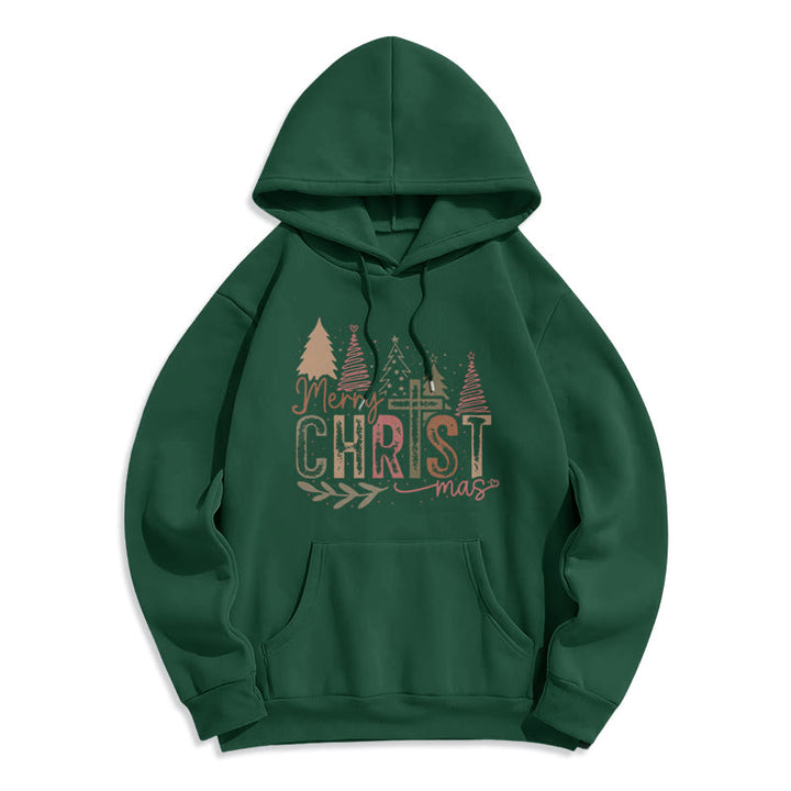 Christianartworkshop Merry Christmas Religious Cross and Tree Design Fleece Lined Polyester Hoodie - Green - 2XL - image 4