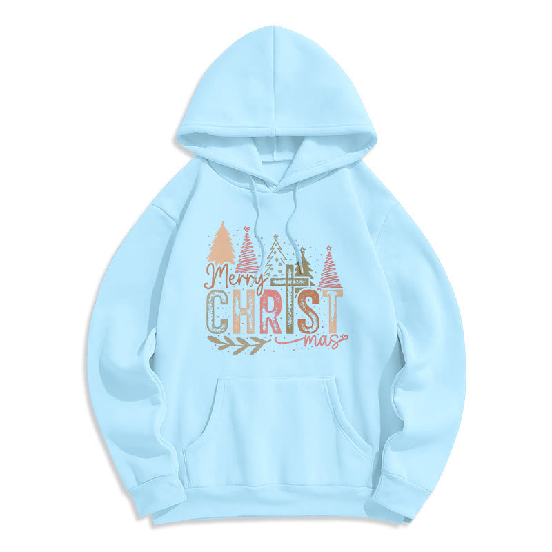 Christianartworkshop Merry Christmas Religious Cross and Tree Design Fleece Lined Polyester Hoodie - Blue - 2XL - image 5