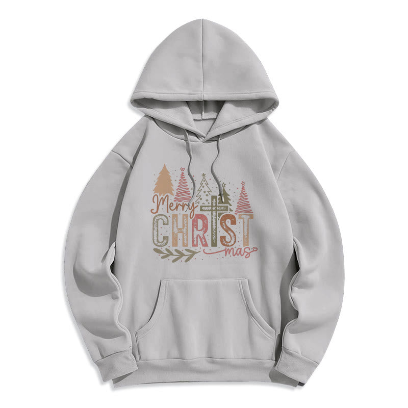 Christianartworkshop Merry Christmas Religious Cross and Tree Design Fleece Lined Polyester Hoodie - Grey - 2XL - image 6