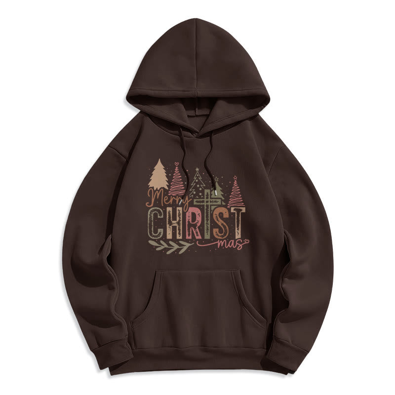 Christianartworkshop Merry Christmas Religious Cross and Tree Design Fleece Lined Polyester Hoodie - Brown - 2XL - image 8