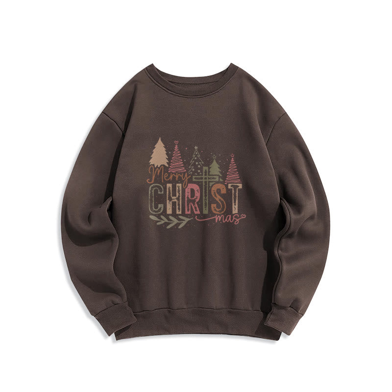 Christianartworkshop Merry Christmas Religious Cross and Tree Design Fleece Lined Polyester Sweatshirt - Brown - 2XL - image 6