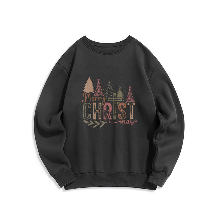 Christianartworkshop Merry Christmas Religious Cross and Tree Design Fleece Lined Polyester Sweatshirt - Black - 2XL - image 4