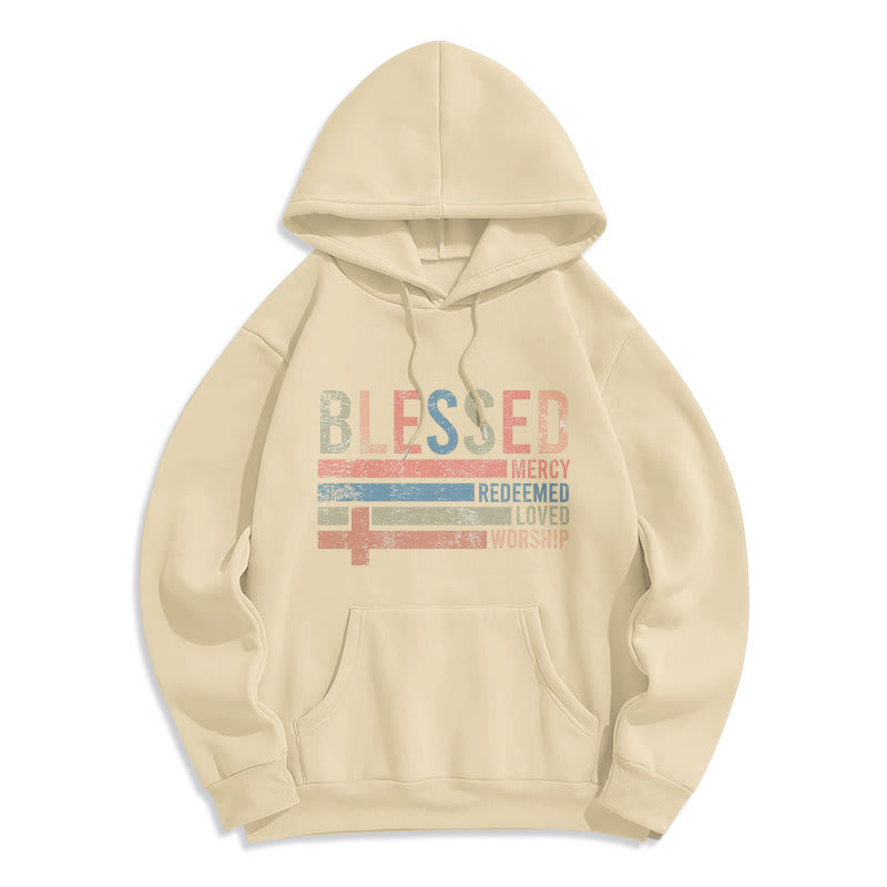 Christianartworkshop Faith - Centered Blessed Cross Graphic Fleece Lined Polyester Hoodie - Beige - 2XL - image 3