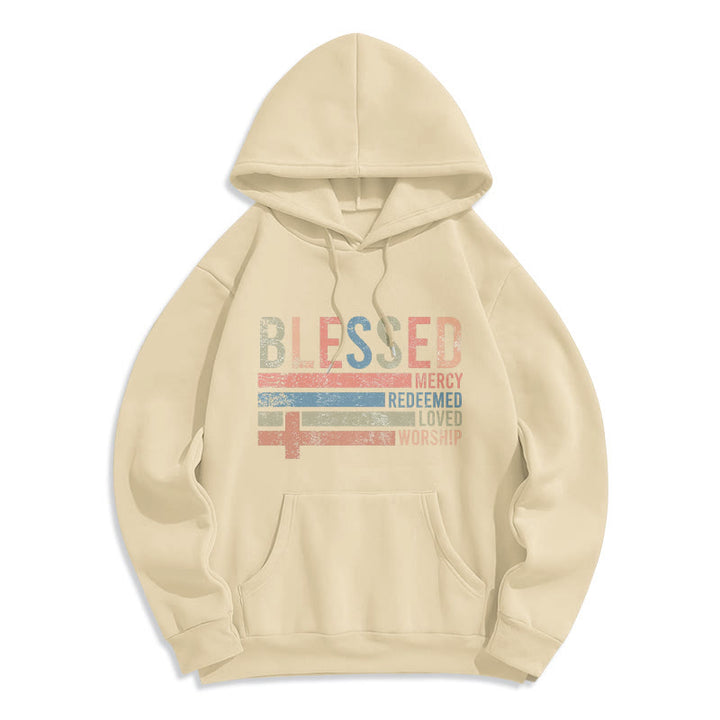 Christianartworkshop Faith - Centered Blessed Cross Graphic Fleece Lined Polyester Hoodie - Beige - 2XL - image 3