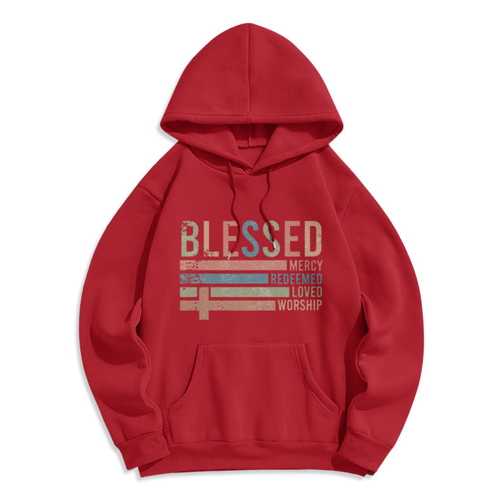 Christianartworkshop Faith - Centered Blessed Cross Graphic Fleece Lined Polyester Hoodie - Red - 2XL - image 2