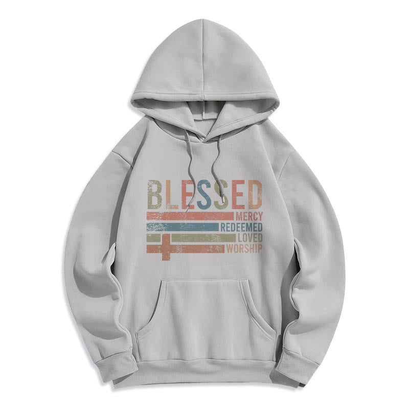 Christianartworkshop Faith - Centered Blessed Cross Graphic Fleece Lined Polyester Hoodie - Grey - 2XL - image 7