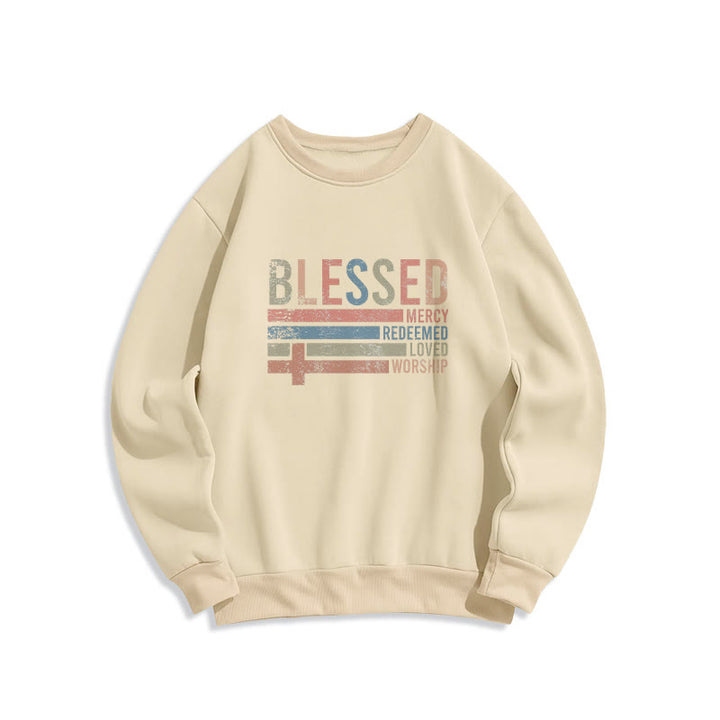 Christianartworkshop Faith - Inspired Blessed Cross Graphic Fleece Lined Polyester Sweatshirt - Beige - 2XL - image 2