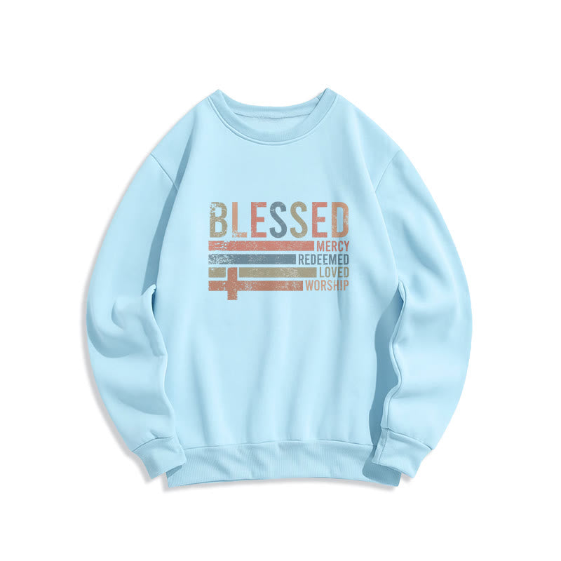 Christianartworkshop Faith - Inspired Blessed Cross Graphic Fleece Lined Polyester Sweatshirt - Blue - 2XL - image 4
