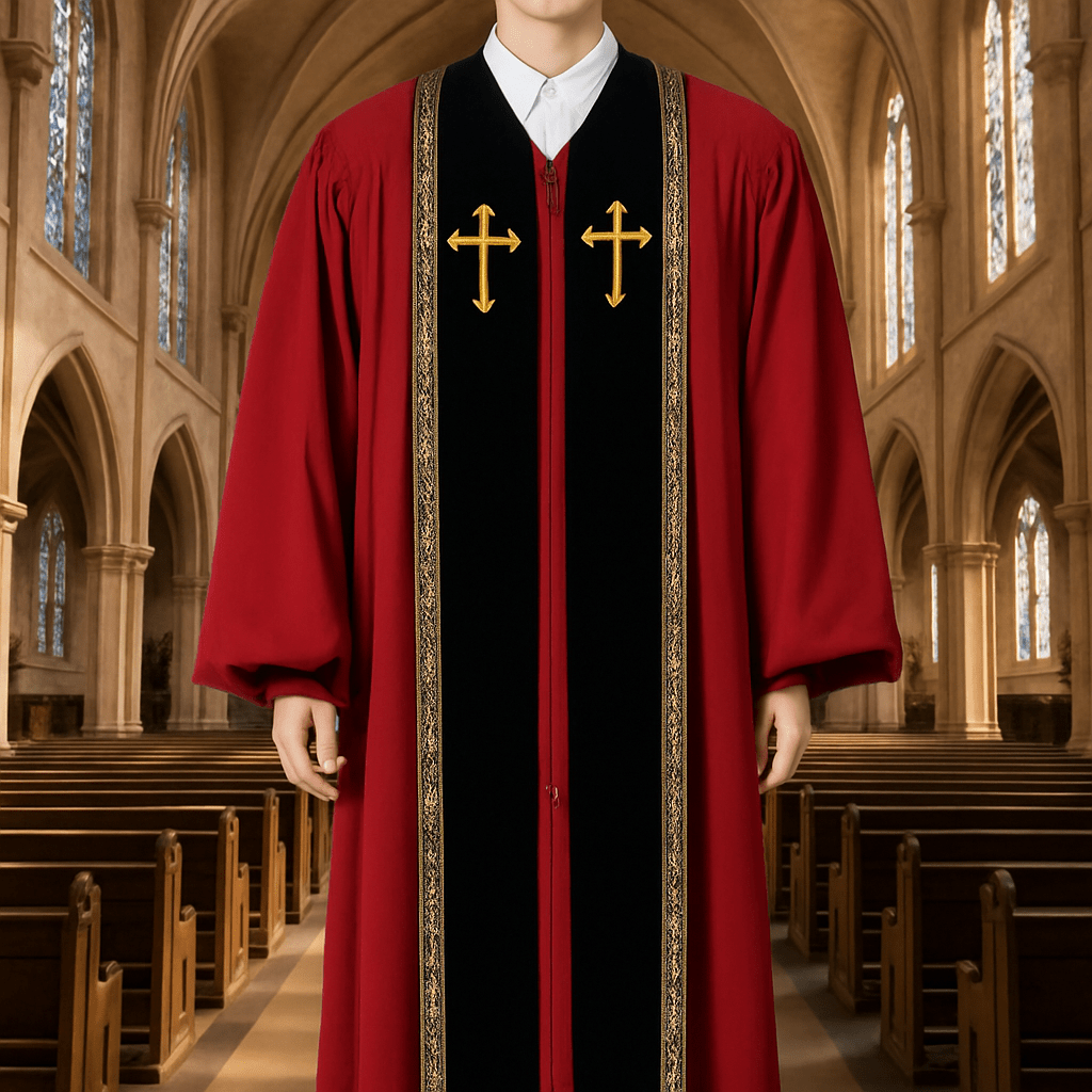 Christianartworkshop Traditional Multi-Color Church Clergy Robe with Gold Cross & Decorative - 3XL - Red - image 0