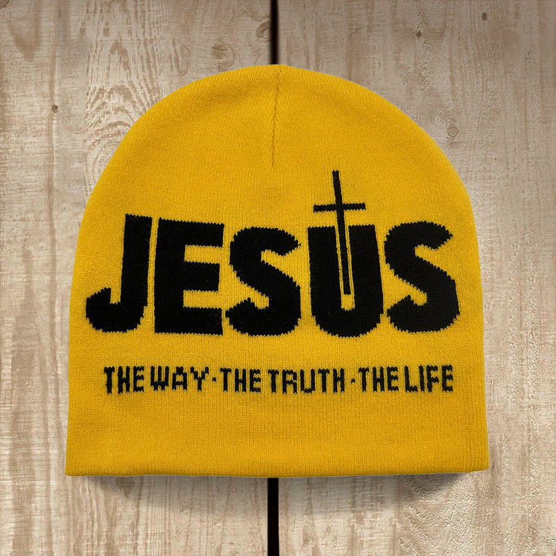 Christianartworkshop JESUS Jacquard Autumn/Winter Outdoor Cycling Knit Hat - Yellow and Black - image 1