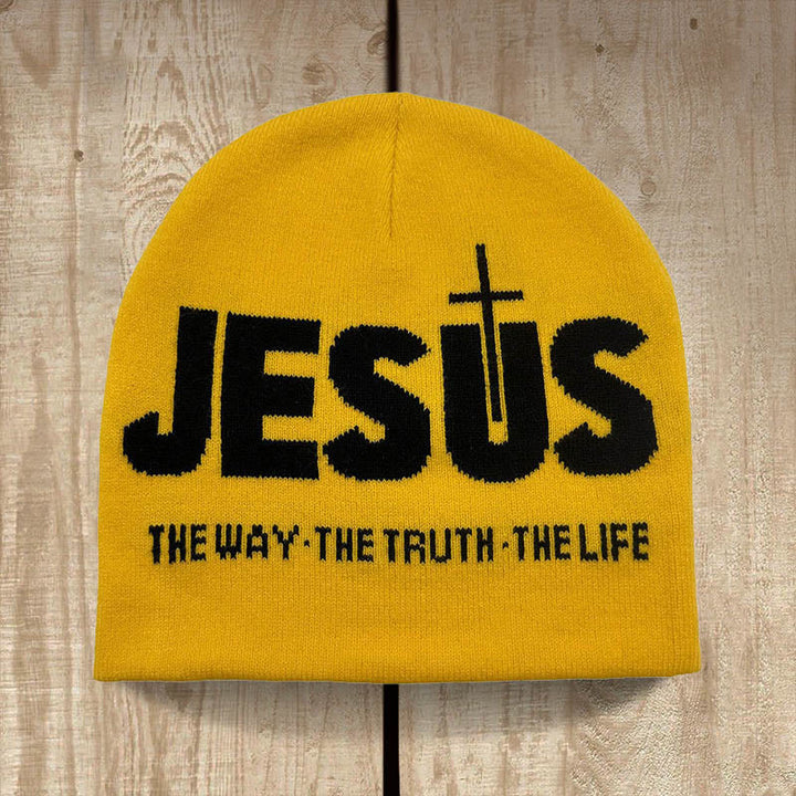 Christianartworkshop JESUS Jacquard Autumn/Winter Outdoor Cycling Knit Hat - Yellow and Black - image 1