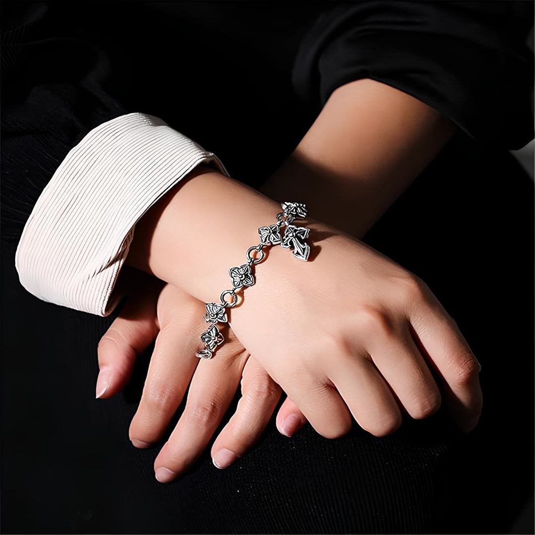 Christianartworkshop Retro - Styled Sterling Silver Cross Bracelet with Floral Motifs: A Nostalgic Sign of Faith - image 1