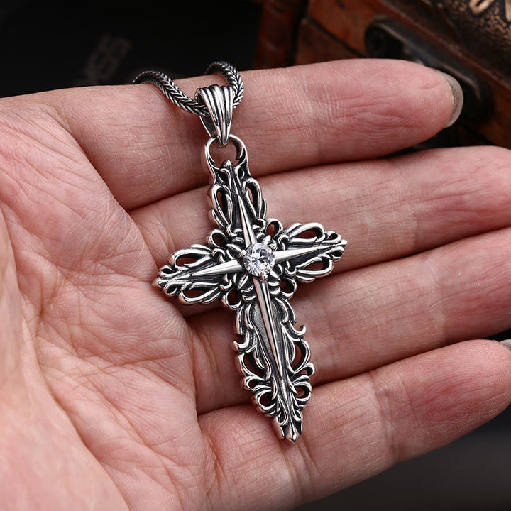Christianartworkshop Classic Sterling Silver Filigree Cross Necklace with Zircon: A Profound Symbol of Faith - image 1