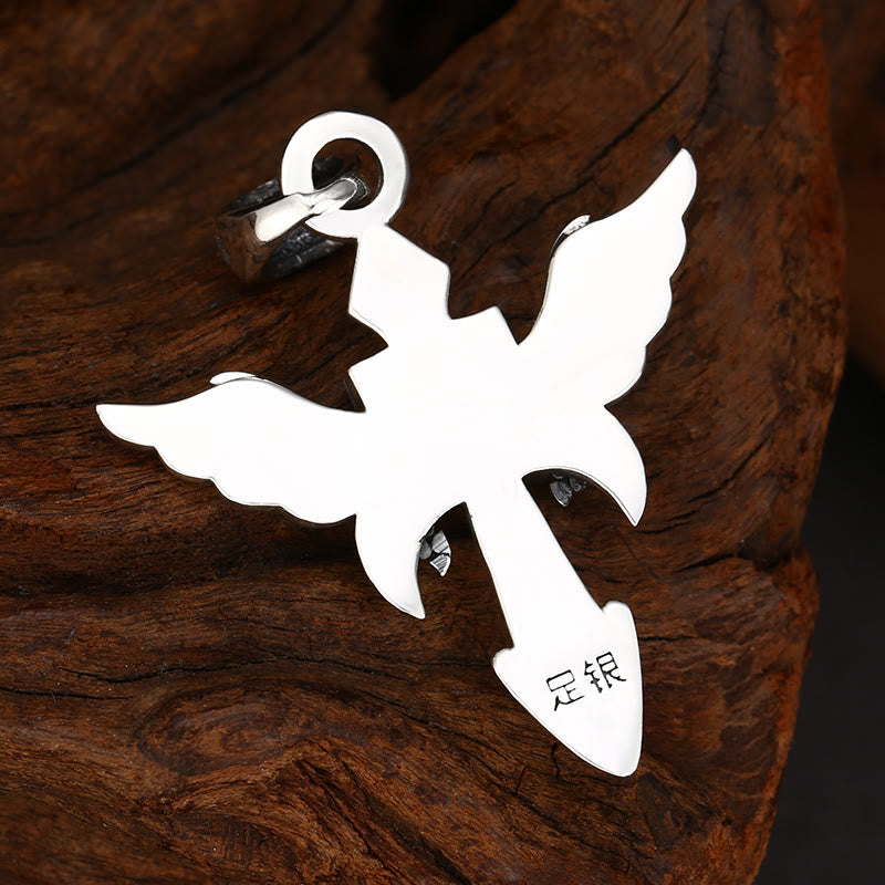 Christianartworkshop Artistic Winged Silver Cross Pendant with Shield Detail: A Unique Blend of Art and Belief - image 3