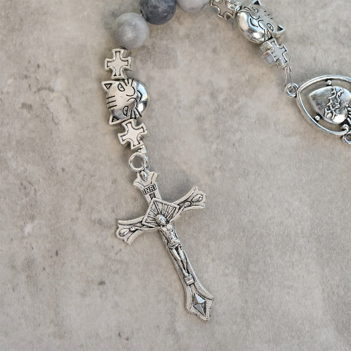 Christianartworkshop Light Grey Tabby Cat Prayer Rosary: Prayerful Care for Stray Cats Bracelet, Animal Rosary - image 8