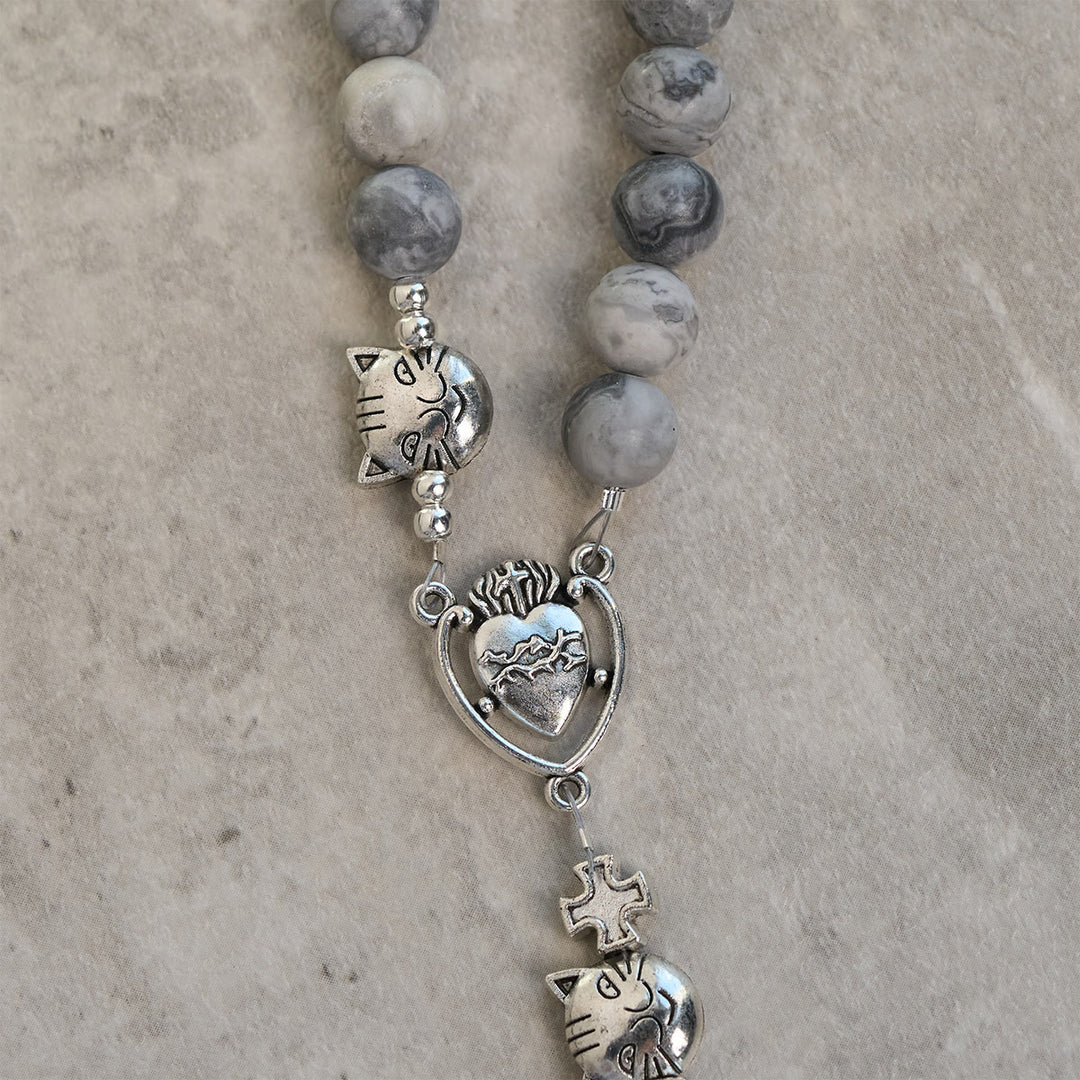 Christianartworkshop Light Grey Tabby Cat Prayer Rosary: Prayerful Care for Stray Cats Bracelet, Animal Rosary - image 7