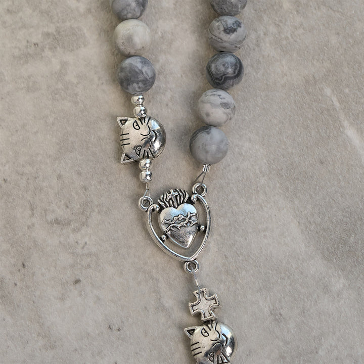 Christianartworkshop Light Grey Tabby Cat Prayer Rosary: Prayerful Care for Stray Cats Bracelet, Animal Rosary - image 7