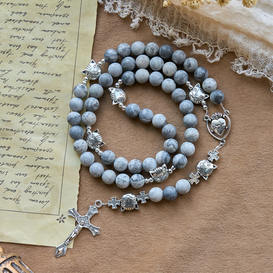 Christianartworkshop Light Grey Tabby Cat Prayer Rosary: Prayerful Care for Stray Cats Bracelet, Animal Rosary - image 4