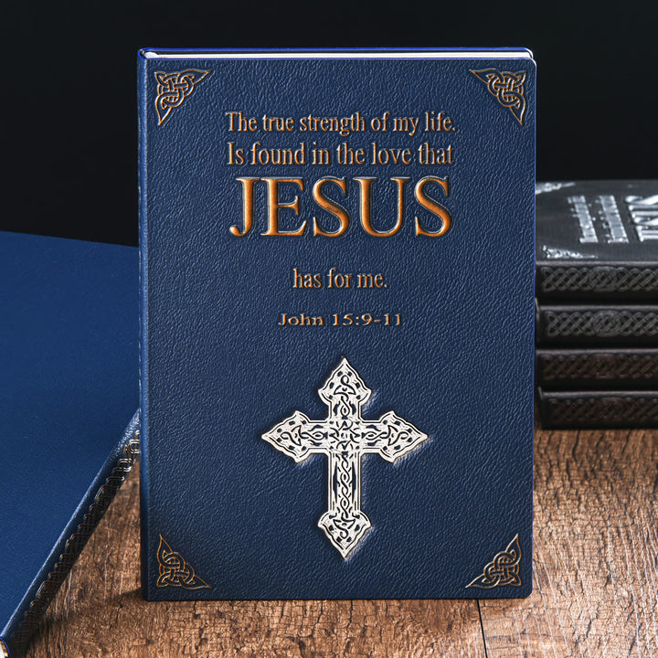Christianartworkshop Deluxe Leather Journal with Jesus and Cross: A Premium Gift for Faithful Souls - Blue Cover + Silver Cross - image 0