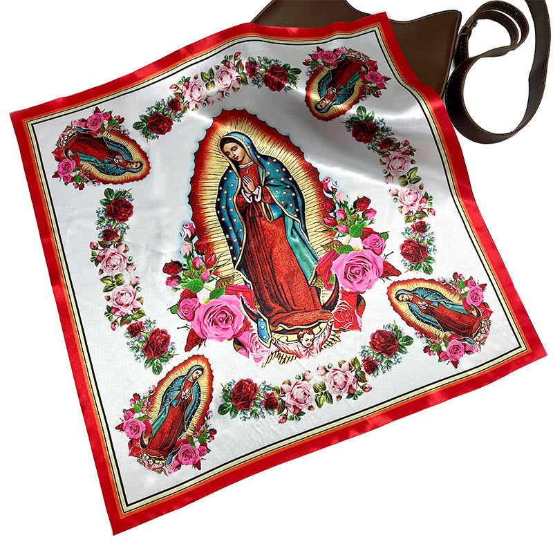 Christianartworkshop Silk - Crafted Our Lady Patterned Bandana: A Timeless Emblem of Devotion - image 2