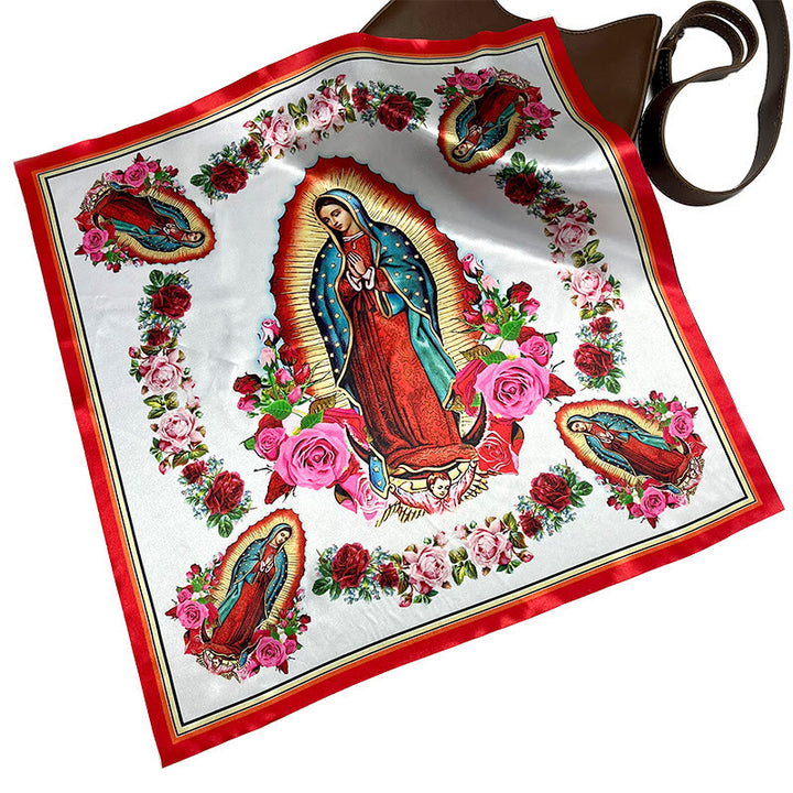 Christianartworkshop Silk - Crafted Our Lady Patterned Bandana: A Timeless Emblem of Devotion - image 2