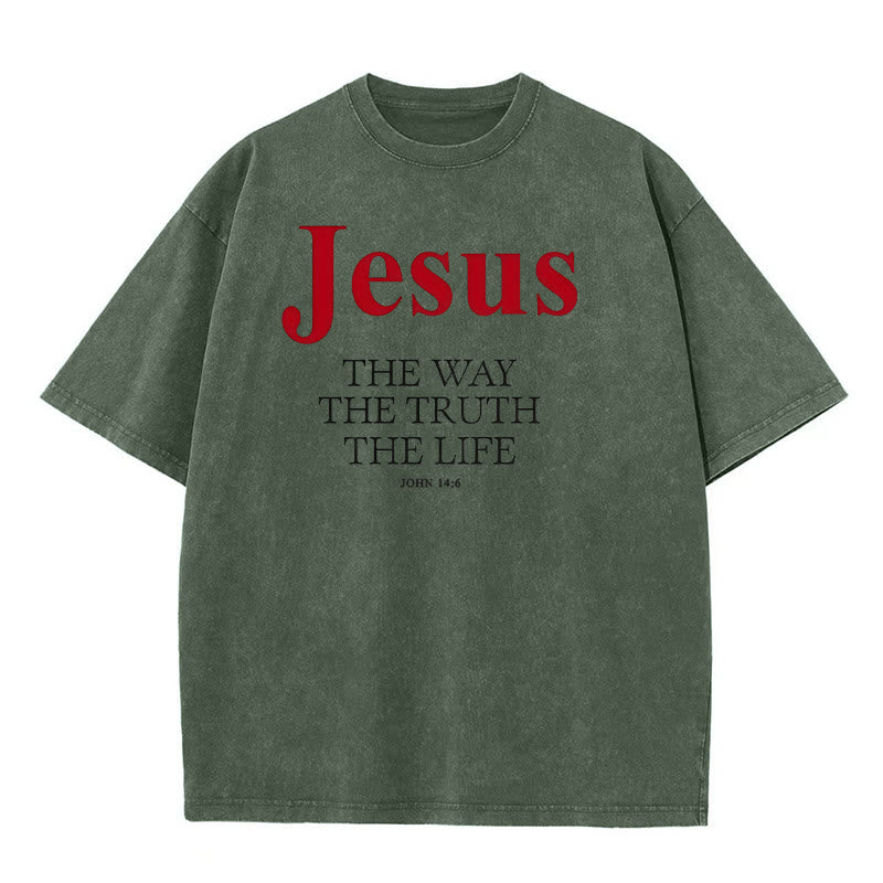Christianartworkshop Jesus The Way The Truth The Life Unisex Washed T - Shirt - Army Green - 5XL - image 2
