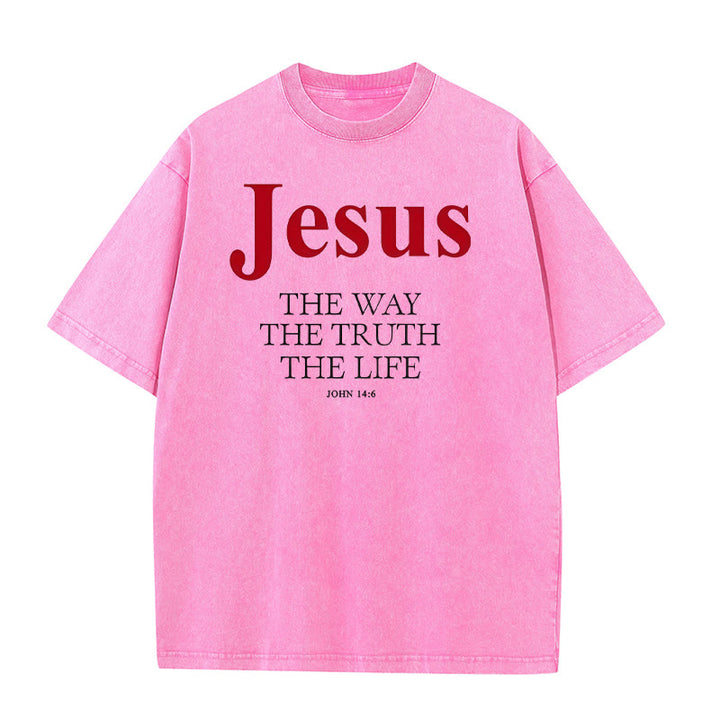 Christianartworkshop Jesus The Way The Truth The Life Unisex Washed T - Shirt - Pink - 5XL - image 7