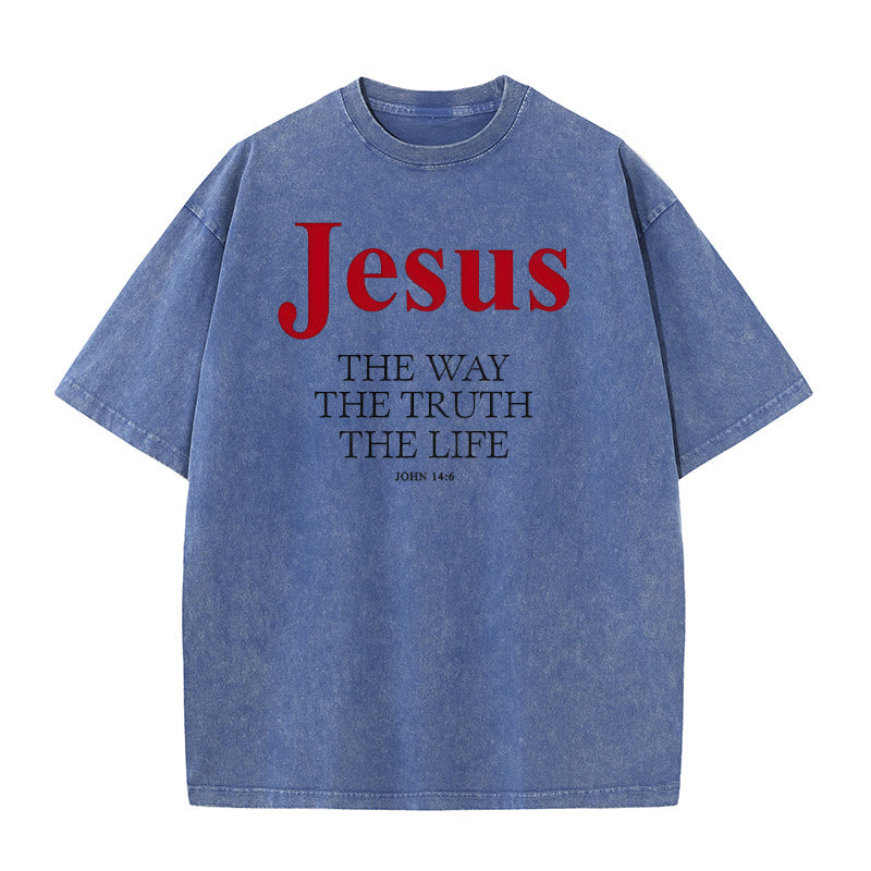 Christianartworkshop Jesus The Way The Truth The Life Unisex Washed T - Shirt - Blue - 5XL - image 6