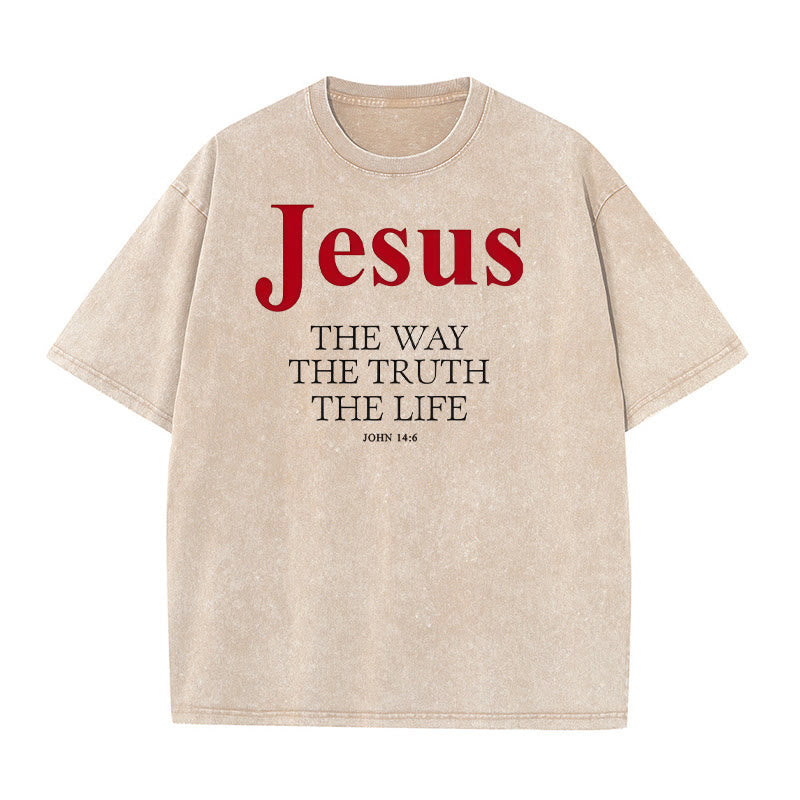Christianartworkshop Jesus The Way The Truth The Life Unisex Washed T - Shirt - Apricot - 5XL - image 0
