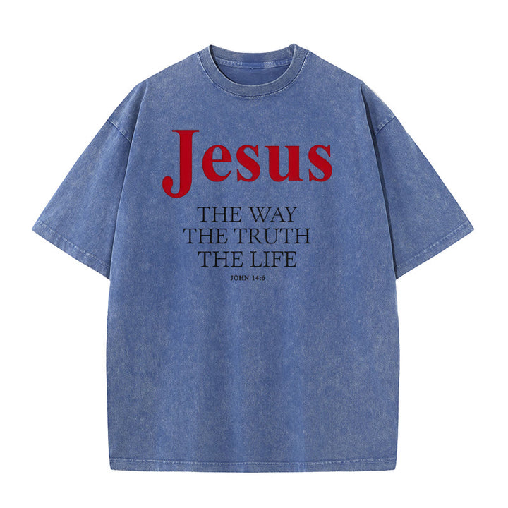 Christianartworkshop Jesus The Way The Truth The Life Unisex Washed T - Shirt - Blue - 5XL - image 6