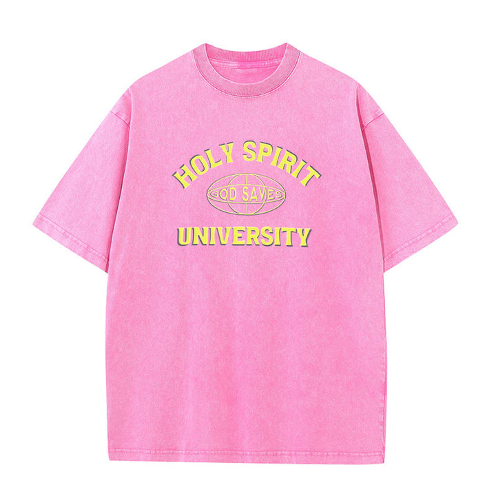 Christianartworkshop Holy Spirit University God Saves Unisex Washed T - Shirt - Pink - 5XL - image 6
