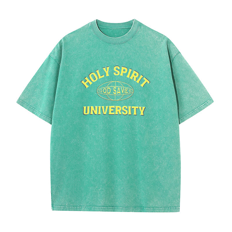 Christianartworkshop Holy Spirit University God Saves Unisex Washed T - Shirt - Green - 5XL - image 7