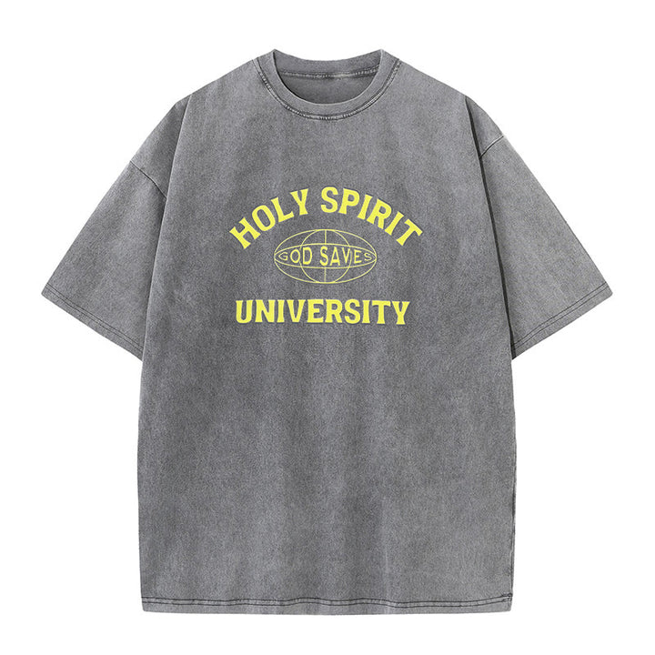 Christianartworkshop Holy Spirit University God Saves Unisex Washed T - Shirt - Grey - 5XL - image 3
