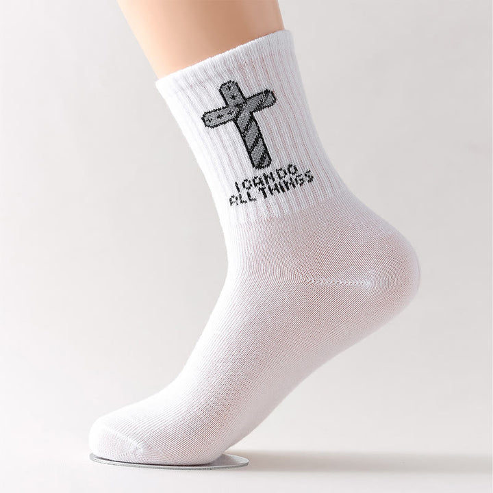 Christianartworkshop Faith-Driven I Can Do All Things Daily Wear Cross Socks - White - 10 Pairs - image 0