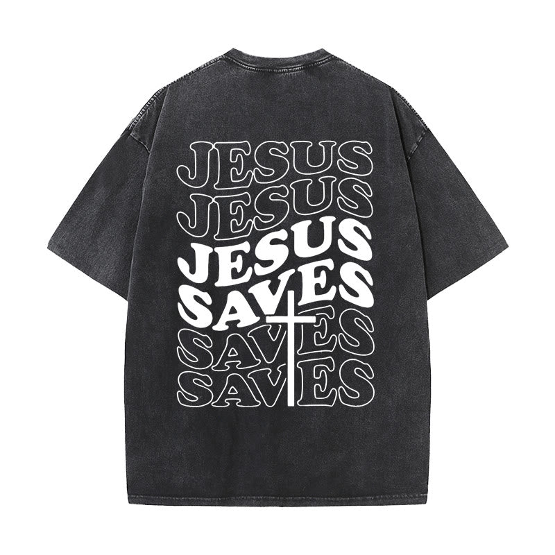 Christianartworkshop Jesus Saves Cross Graphic Unisex Washed T - Shirt - Black - 5XL - image 5