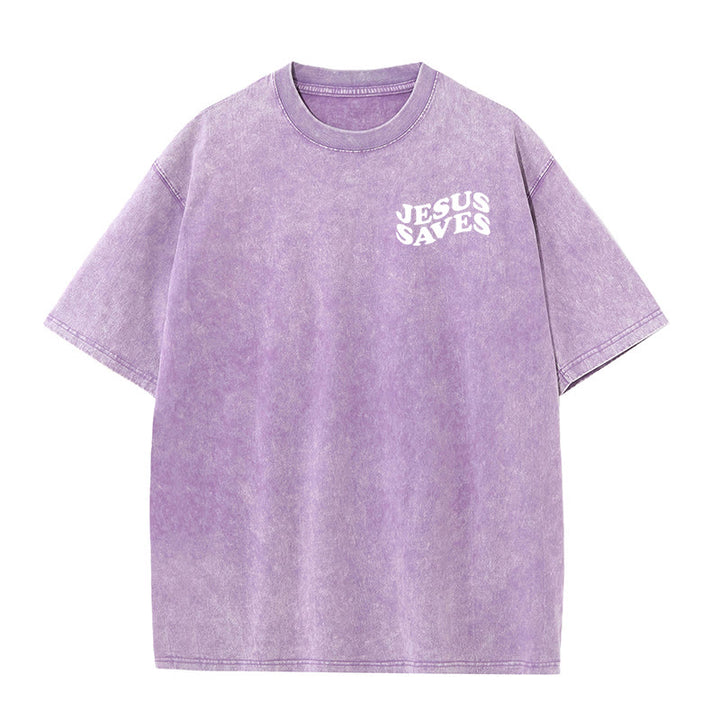 Christianartworkshop Jesus Saves Cross Graphic Unisex Washed T - Shirt - image 8