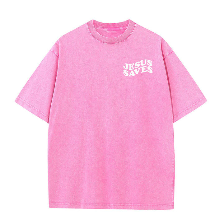 Christianartworkshop Jesus Saves Cross Graphic Unisex Washed T - Shirt - image 12