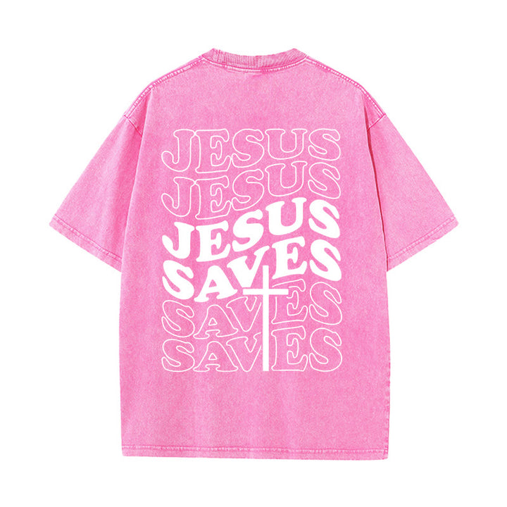 Christianartworkshop Jesus Saves Cross Graphic Unisex Washed T - Shirt - Pink - 5XL - image 11